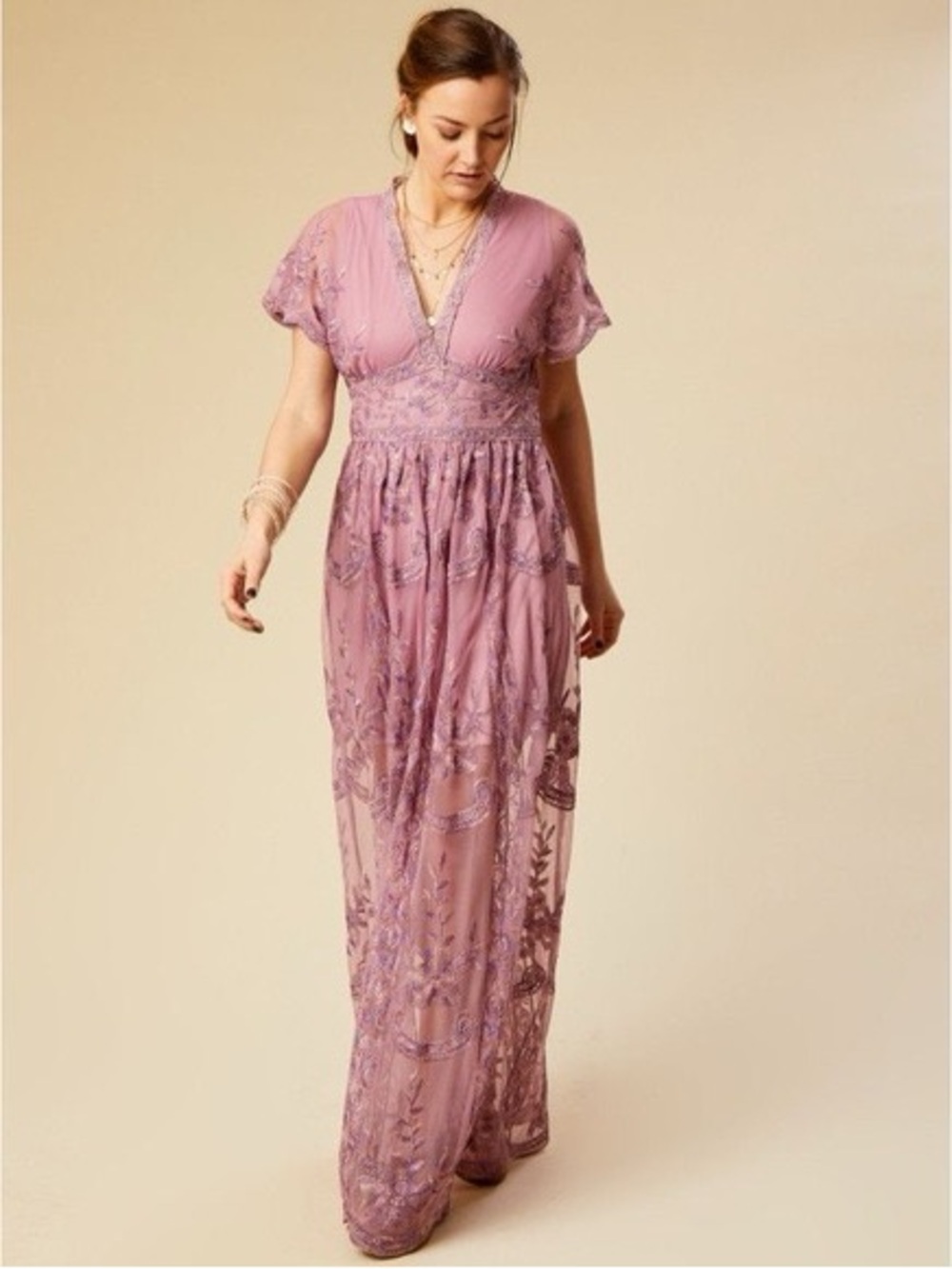 Altar’d State Mariska Lilac Lace Embroidered Maxi Dress